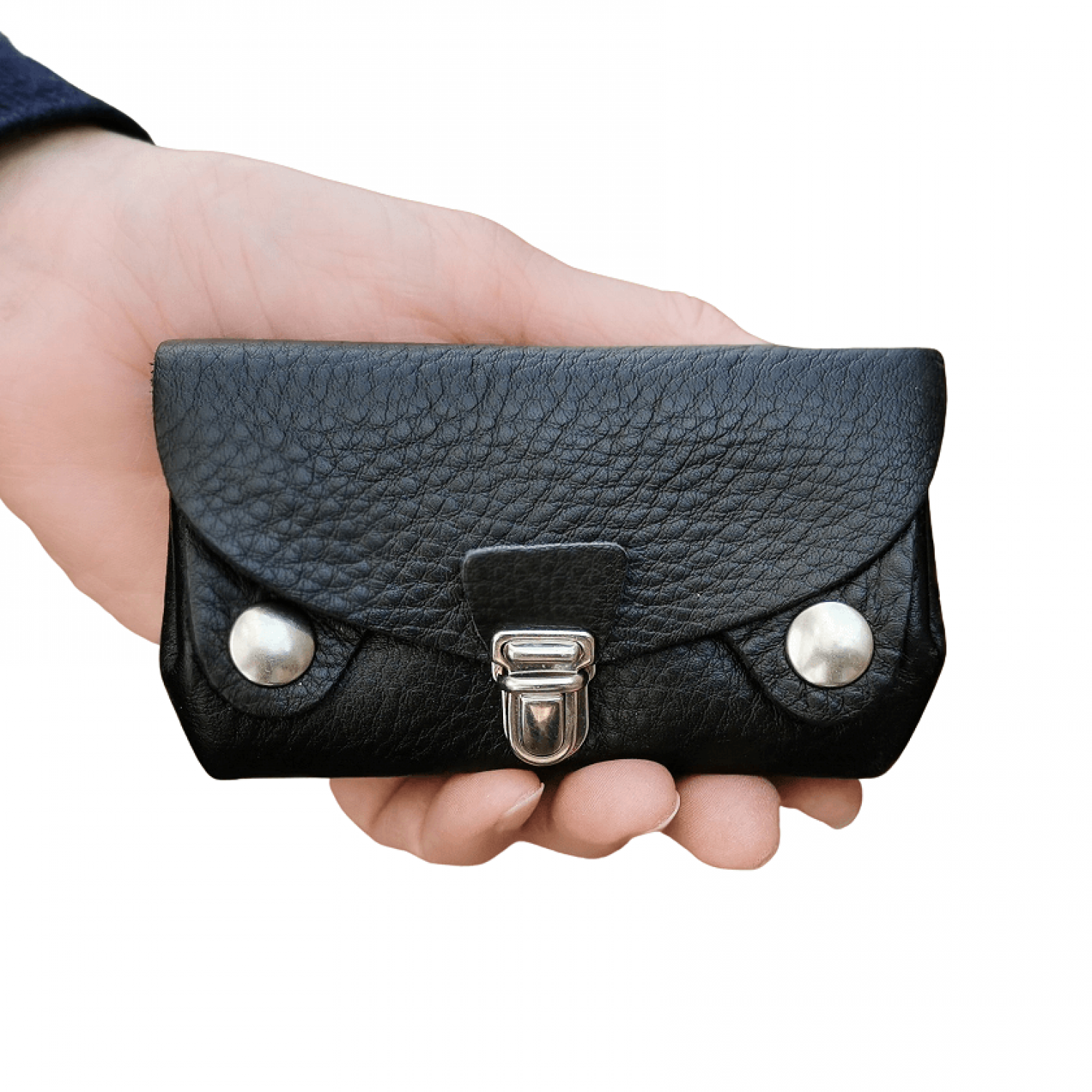 Porte-monnaie Le Tanneur vintage cuir noir intérieur rouge foncé